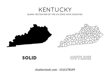 Kentucky map. Blank vector map of the Us State with counties. Borders of Kentucky for your infographic. Vector illustration.