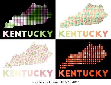 Kentucky map. Collection of map of Kentucky in dotted style. Borders of the us state filled with rectangles for your design. Vector illustration..