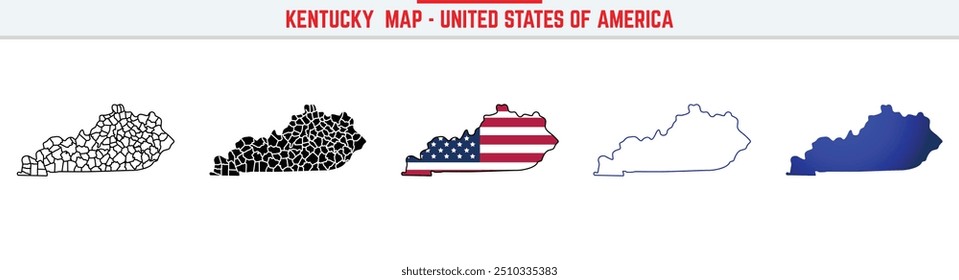 Mapa de Kentucky com ícone de traçado editável. Kentucky ícone de linha fina do estado dos EUA, ilustração do vetor do mapa de Kentucky, Kentucky, KY mapa do vetor da silhueta azul