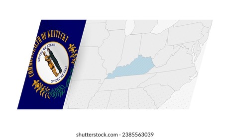 Kentucky map in modern style with flag of Kentucky on left side. Vector illustration of a map.