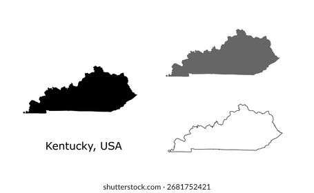 Mapa de Kentucky. Kentucky Estados Unidos mapa Vector. Silueta de Kentucky, gris, y mapa de contorno sobre fondo blanco