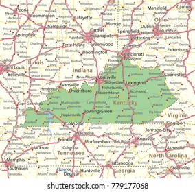 Kentucky Map Shows State Borders Urban Stock Vector (Royalty Free ...