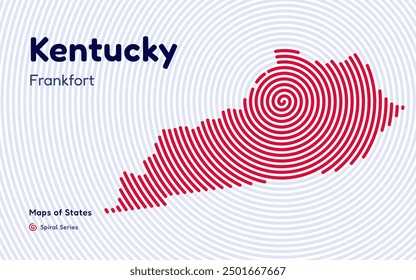 Kentucky Map in Spiral Formation: Frankfort Takes Center Stage. Fingerprint and stripes pattern. American states maps