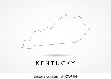 Kentucky Map- State of USA Map International vector template with thin black outline or outline graphic sketch style and black color isolated on white background - Vector illustration eps 10