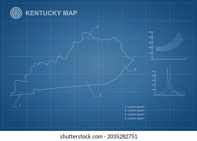 Kentucky map - State of USA Map International vector template with outline style and white color isolated on blueprint background - Vector illustration eps 10