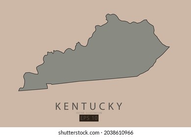 Kentucky Map - State of USA Map International vector template with old classic style and gray color on map isolated on brown background - Vector illustration eps 10 