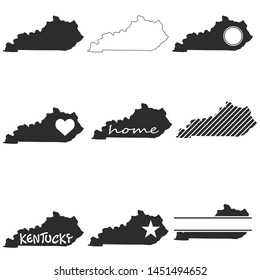 Kentucky Map. Symbol Icon Set. Flat Vector Art Design. Clip Art Logo Collection.