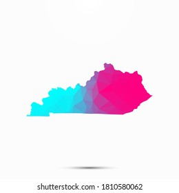 Mapa de Kentucky triángulo bajo estilo abstracto poligeométrico poligonal bajo. Gradiente rosa cian teselado abstracto diseño moderno fondo de bajo polígono mapa abstracto de Kentucky. Ilustración del vector