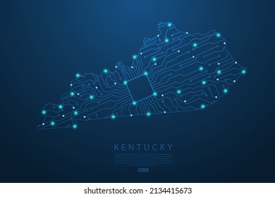 Kentucky Map - United States of America Map vector with Abstract futuristic circuit board. High-tech technology mash line and point scales on dark background - Vector illustration ep 10 