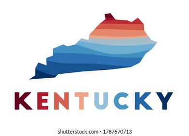 Kentucky map. Map of the us state with beautiful geometric waves in red blue colors. Vivid Kentucky shape. Vector illustration.