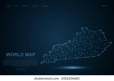 Kentucky Map - USA Map Maische Linie und Punkt-Skalen auf blauem Technologie-Hintergrund. Drahtrahmen 3D Mesh polygonale Netzwerklinie, Design Kugel, Punkt und Struktur - Vektor-Illustration eps 10