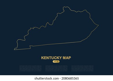 Kentucky Map - USA, United States of America Map vector with thin gold outline graphic sketch style isolated on dark background for card design, poster, banner - Vector illustration eps 10