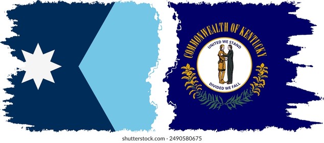 Kentucky and Minnesota states grunge brush flags connection, vector
