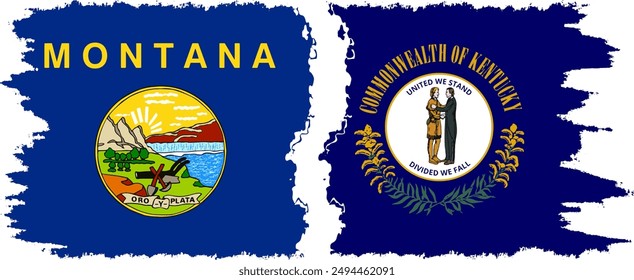 Kentucky and Montana states grunge brush flags connection, vector