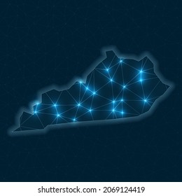 Kentucky network map. Abstract geometric map of the us state. Digital connections and telecommunication design. Glowing internet network. Stylish vector illustration.