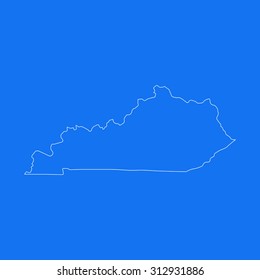 Kentucky outline map, stroke. Line style. White and blue. Vector EPS8