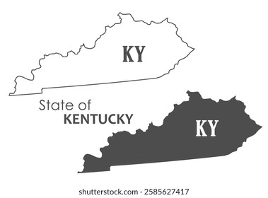 Kentucky. The outline and silhouette of the state with the abbreviated abbreviation of the name. The state border. A template for the design of printed products
