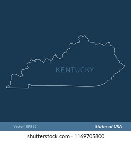 Kentucky - Outline States of USA Vector Template, stroke editable Illustration Design. Vector EPS 10.