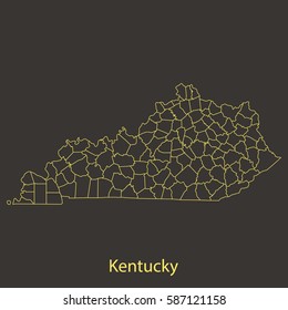 Kentucky outline,stroke of map with administrative division. Vector illustration