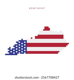 Kentucky pixel flag map icon. 8 bit pixel art map covered with american flag. Flat vector illustration isolated on white background.