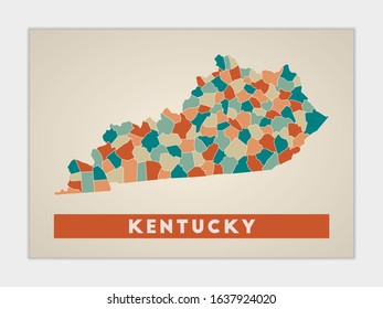 Kentucky poster. Map of the US state with colorful regions. Shape of Kentucky with US state name. Trendy vector illustration.