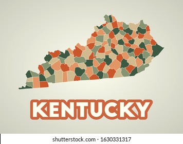 Kentucky poster in retro style. Map of the US state with regions in autumn color palette. Shape of Kentucky with US state name. Authentic vector illustration.