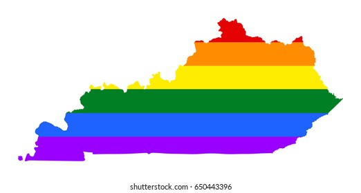 Kentucky pride gay vector map with rainbow flag colors. United States of America. Gay flag over map of Kentucky state. Rainbow flag. 