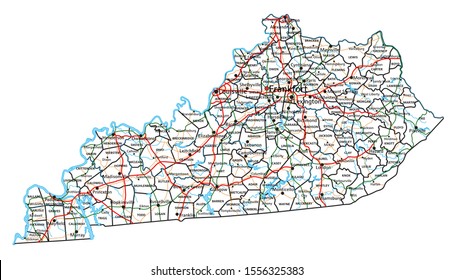 Kentucky Road And Highway Map. Vector Illustration.