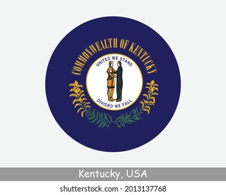 Kentucky Round Circle Flag. KY USA State Circular Button Banner Icon. Kentucky United States of America State Flag. Bluegrass State EPS Vector