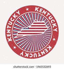 Kentucky round stamp. Logo of US state with flag. Vintage badge with circular text and stars, vector illustration.