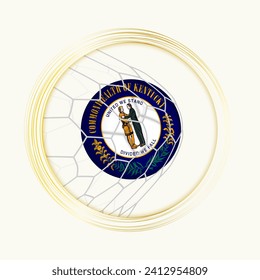 Kentucky scoring goal, abstract football symbol with illustration of Kentucky ball in soccer net. Vector sport illustration.