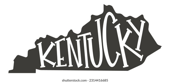 Kentucky. Estado de silueta. Mapa de Kentucky con guión de texto. Esquema vectorial Isolación ilustrativa sobre un fondo blanco. Mapa estatal de Kentucky para afiches, pancartas, camisetas, tee.