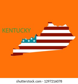 Kentucky state of America with map. Flag print on map of USA for geographic themes. Map of Kentucky state.