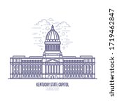 Kentucky State Capitol located in Frankfort . The state capitol building and government of U.S. state Kentucky. The great example of Beaux-Arts architecture style. City sight linear vector icon