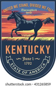 Kentucky state emblem, sunset on a blue background