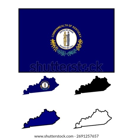 Kentucky state Flag. Kentucky state map. Kentucky Flag and map outline and solid. eps file. vector illustration. 