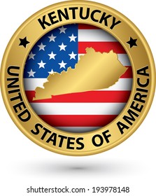 Kentucky state gold label with state map, vector illustration