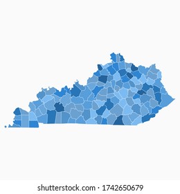 Kentucky State Map Administration Division Blue Color. Vector Illustration Eps10