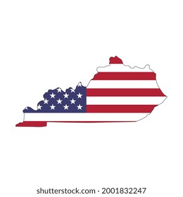 Kentucky state map with American national flag on white background