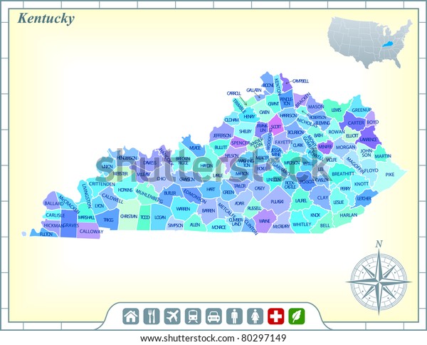 Kentucky State Map with Community Assistance\
and Activates Icons Original\
Illustration
