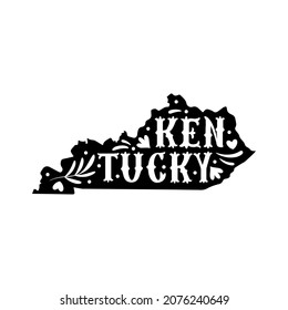 Kentucky state map with doodle decorative ornaments. For printing on souvenirs and T-shirts