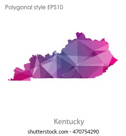 Kentucky state map in geometric polygonal style.Abstract gems triangle,modern design background. Vector illustration EPS10