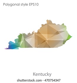 Kentucky state map in geometric polygonal style.Abstract gems triangle,modern design background. Vector illustration EPS10