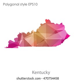 Kentucky state map in geometric polygonal style.Abstract gems triangle,modern design background. Vector illustration EPS10