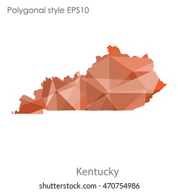 Kentucky state map in geometric polygonal style.Abstract gems triangle,modern design background. Vector illustration EPS10