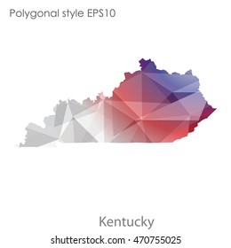 Kentucky state map in geometric polygonal style.Abstract gems triangle,modern design background. Vector illustration EPS10