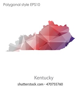 Kentucky state map in geometric polygonal style.Abstract gems triangle,modern design background. Vector illustration EPS10