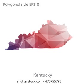 Kentucky state map in geometric polygonal style.Abstract gems triangle,modern design background. Vector illustration EPS10