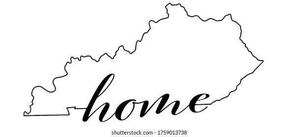 Kentucky State Map Outline With The Word Home On White Background, Vector Graphic 