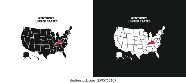 kentucky state map. kentucky map with red mark on america map. vector illustration of kentucky state map.